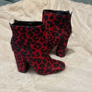 Red and black leopard print booties